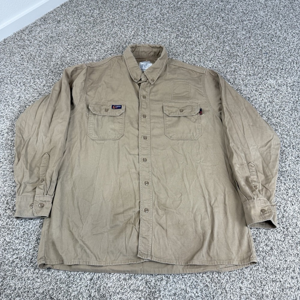 Bulwark FR Button Shirt Mens XL Beige Tan Workwear Flame Resistant CAT 2